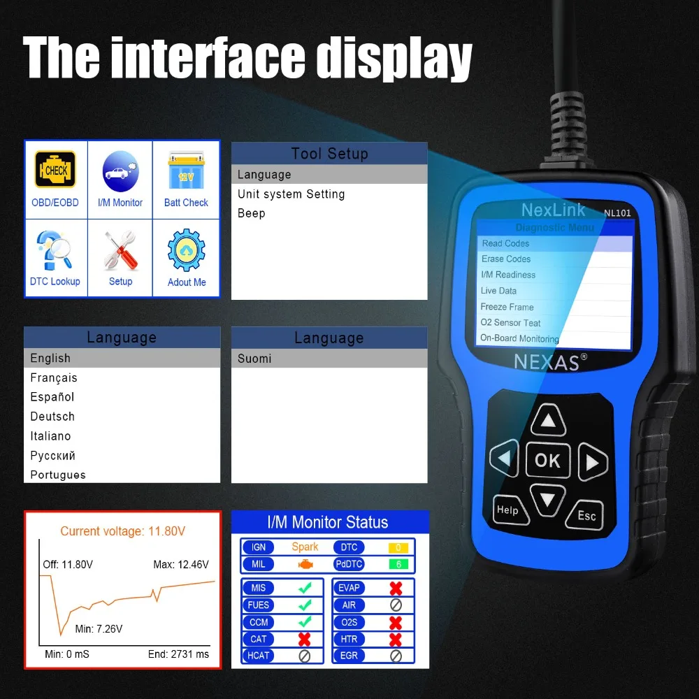 Автомобильный сканер NEXAS NL101 OBD2 считыватель кодов ошибок диагностический