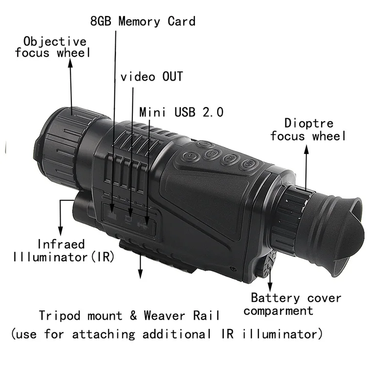 NV1000 5x40 цифровой ИК ночного видения прицел Монокуляр делает фотографии видео DVR 200 м для тактического наружного охотничьего RL29-0003