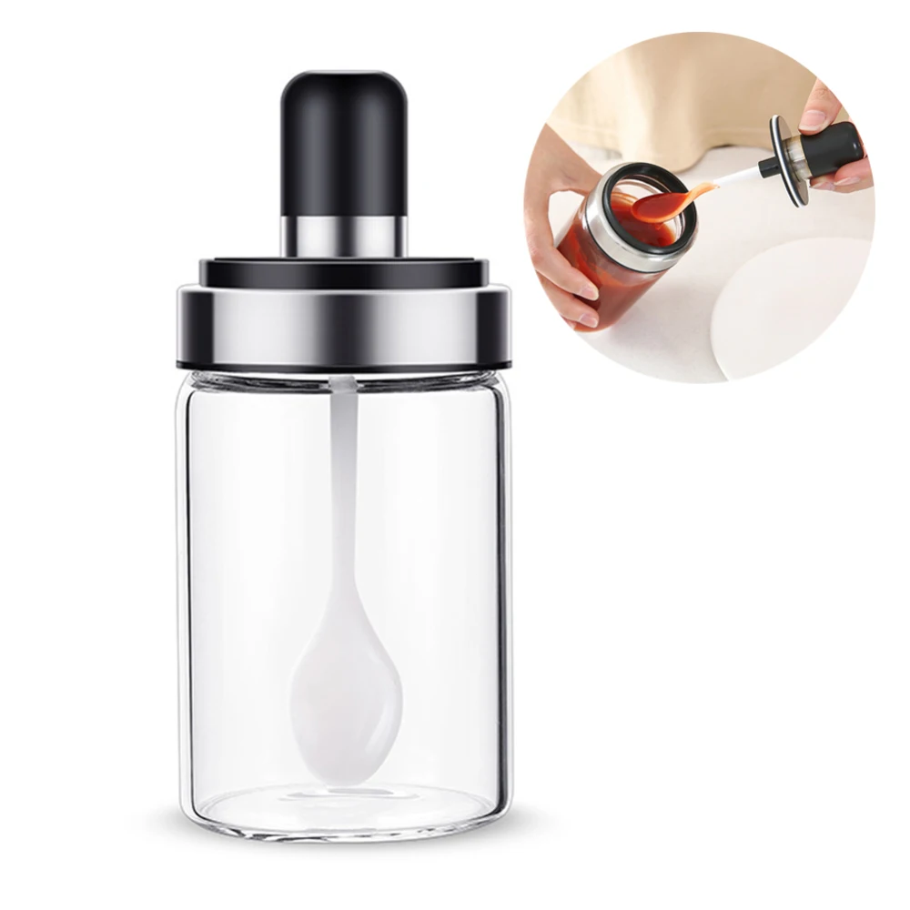 

Glass Airtight Jar Spice Containers Bottle Condiment Salt Pepper Seasoning Storage Bottle Spice Jars Pot with Spoon Lid