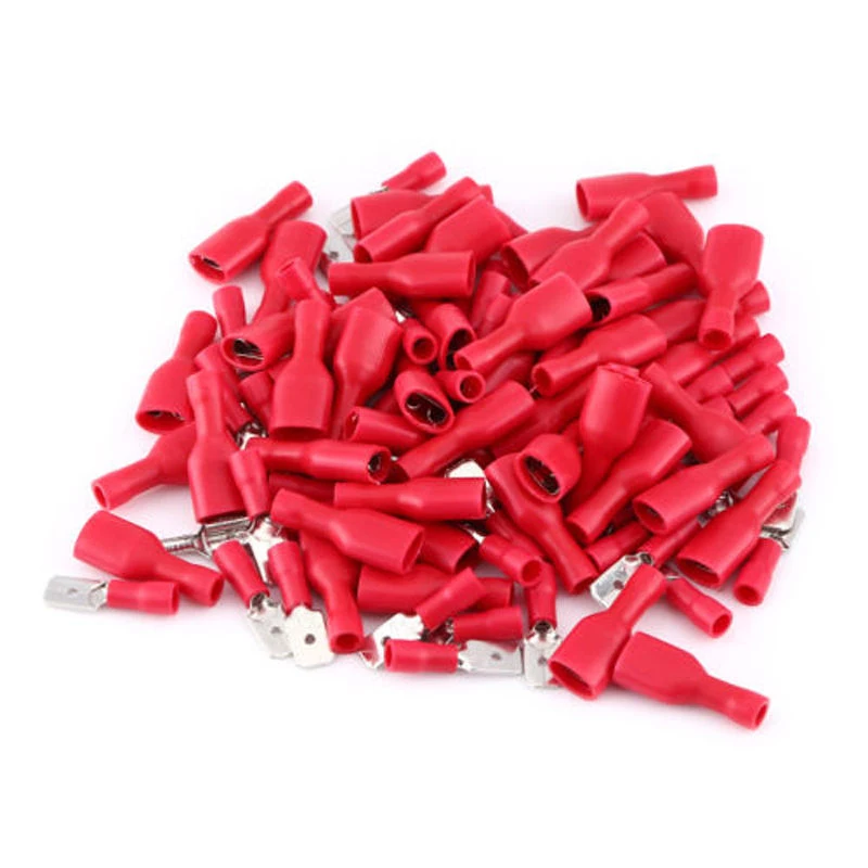 

100pcs Red Insulated Spade Crimp Wire Cable Connector Terminal Male/Female Kit Insulated Spade Crimp Wire Cable Connector