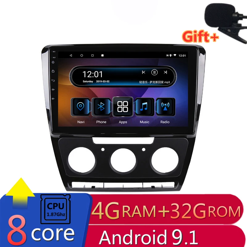 Flash Deal 10" 4G RAM 2.5D IPS 8 core Android 9.1 Car DVD Multimedia Player GPS For Skoda Octavia 2 2010-2013 A5 audio car radio navigation 0