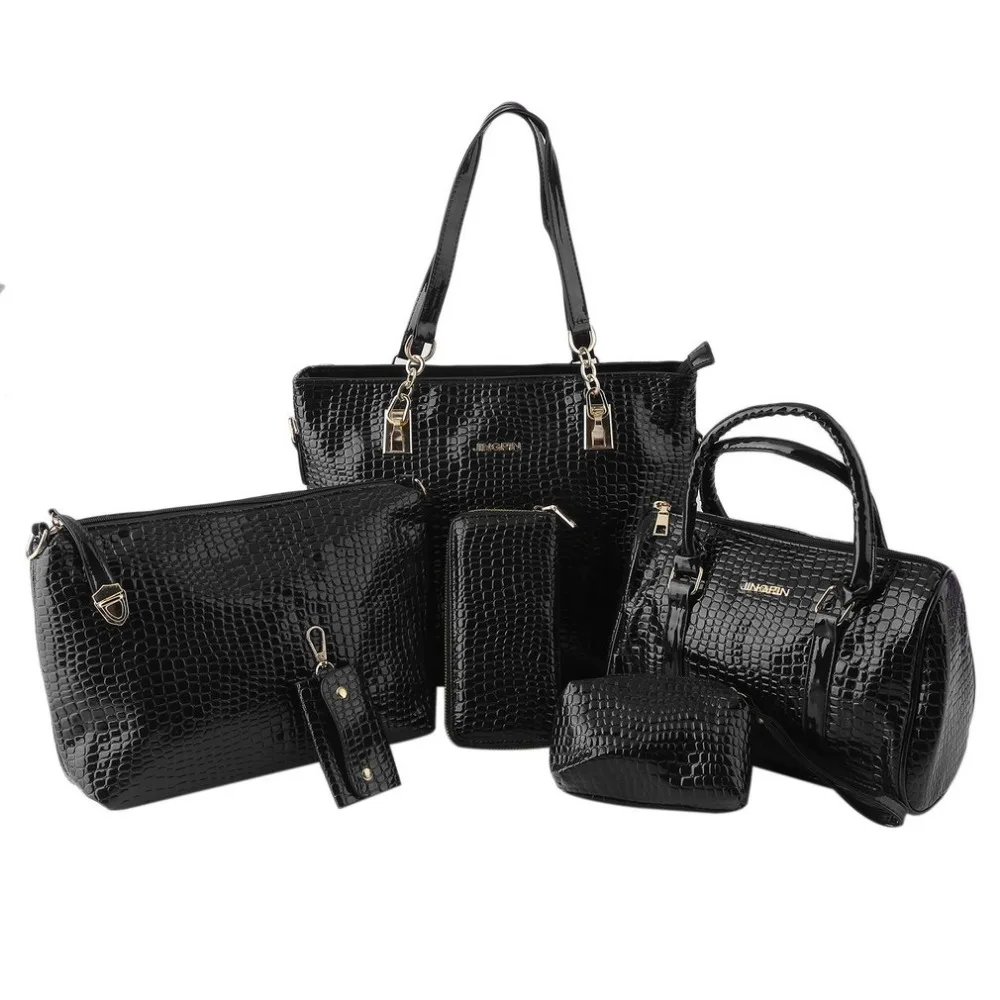 

Luxury 6 Pieces/Set Women Leather Tote Bags Female Composite Bag Shoulder& Hand&Satchel Cross-body Bag Sets of Bags for Women