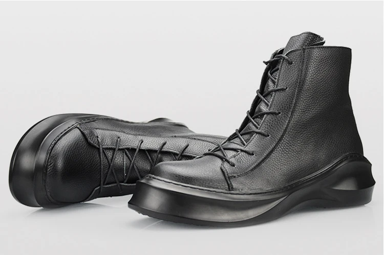 Застежка-молния из натуральной кожи ботильоны модный бренд мужской Повседневное; качественная обувь с высоким берцем на толстой прилив на платформе ботинки Harajuku для мужчин