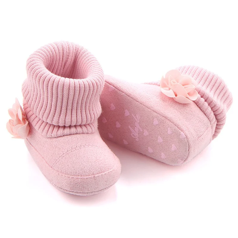 Cute Solid Baby Boots Autumn Winter Children Baby Newborn Warm Flower Boots