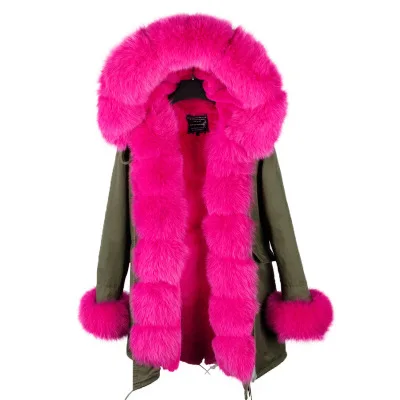 Для женщин зимнее пальто Роскошные Большой Фокс меховой воротник манжеты пальто с капюшоном съемной подкладкой из искусственного меха ASOS Мужские парки верхняя одежда Длинные зимняя куртка - Цвет: 31