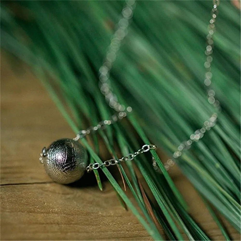 7 мм натуральный Gibeon Железный метеорит бусины россыпью Подвеска для женщин мужчин 925 серебряные цепочки круглые бусы модное ожерелье кулон AAAAA