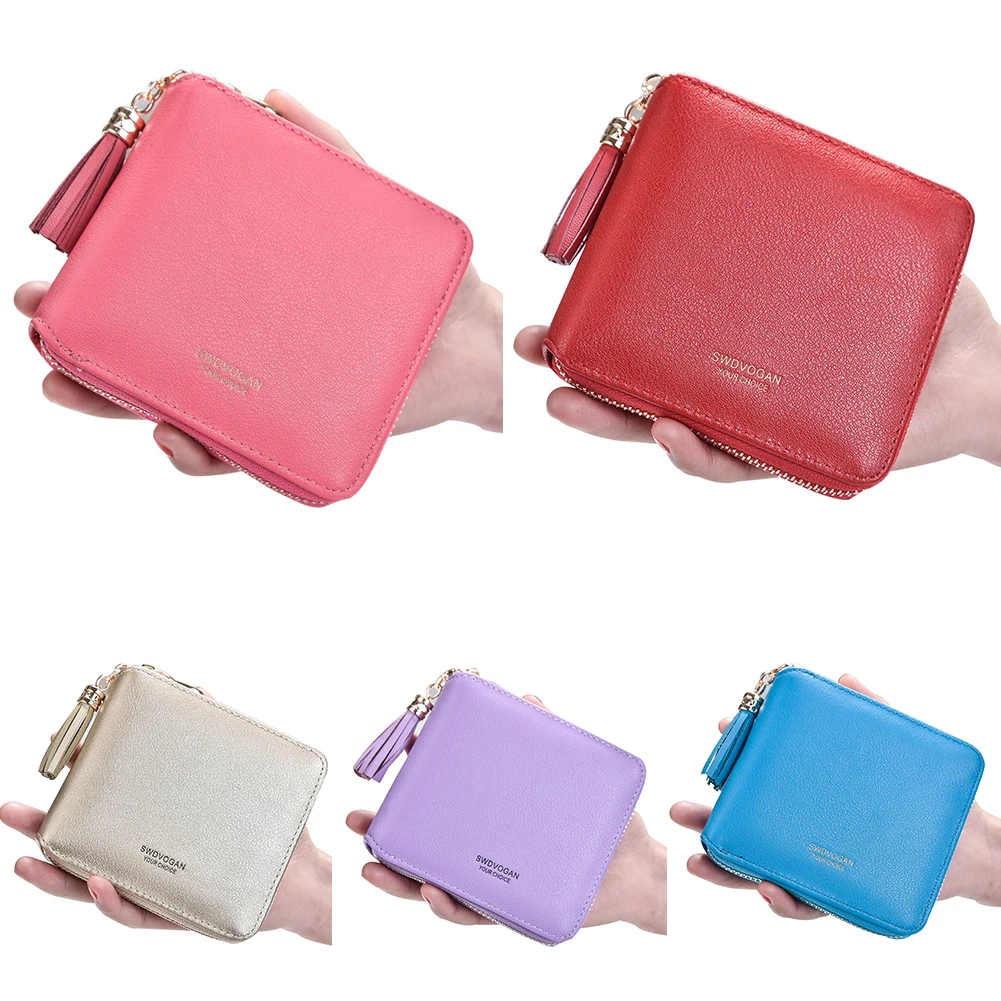 بسيطة النساء فو الجلود شرابة سستة مصغرة عملة محفظة بطاقة حامل المحفظة قصيرة بسيطة النساء فو الجلود شرابة سستة مصغرة عملة محفظة بطاقة حامل المحفظة قصيرة