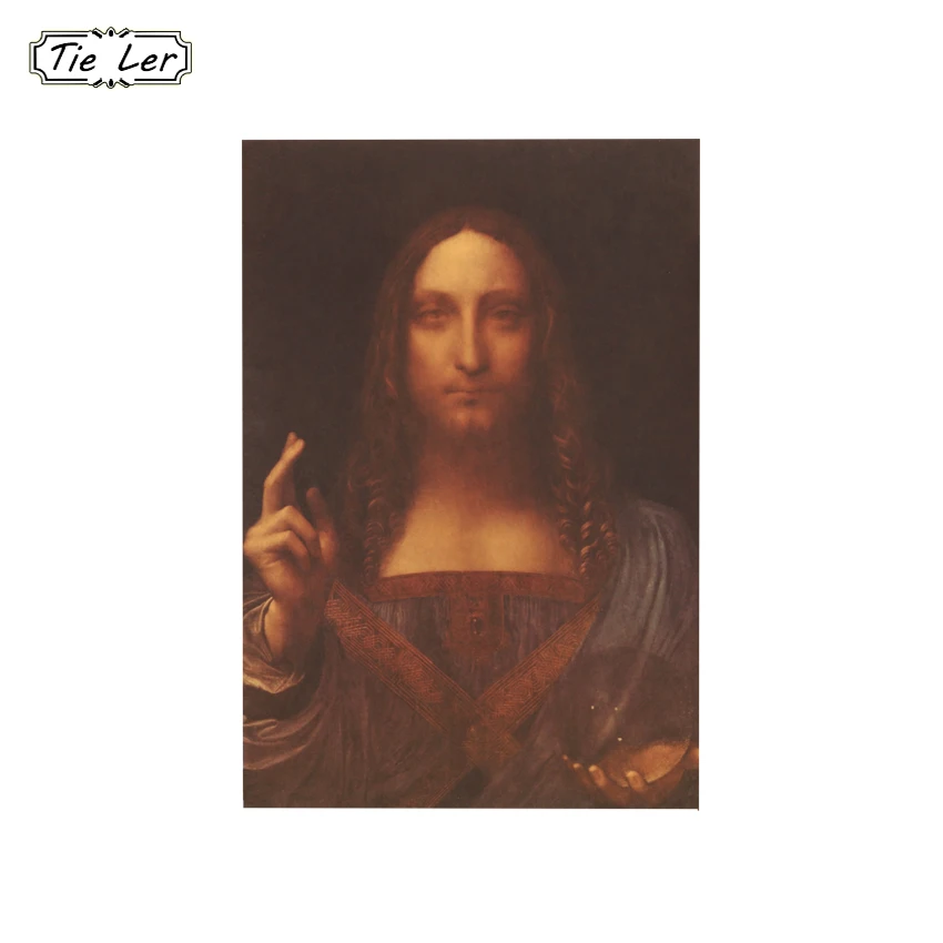Leonardo Da Vinci знаменитые классические картины Спаситель Иисус ретро крафт-бумага постер ностальгия декоративные наклейки на стену 39,5X26,5 см