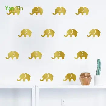 

4.5*7.5cm*16pcs Cartoon Gold Elephant Shape Wall Sticker For Kids Child Rooms Nursery Wall Decals Easy To Apply DIY Art Mural