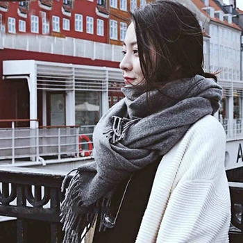 

Women solid color cashmere scarves with tassel lady winter thick warm scarf high quality female shawl hot sale men scarf