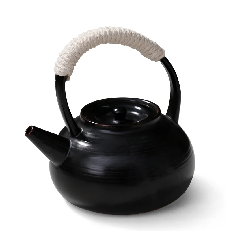 

1000ml Old School Chinese Black Ceramic Tea Pot Pottery Flower TeaPot Teaism Directly Heating Kungfu-Tea Kettle