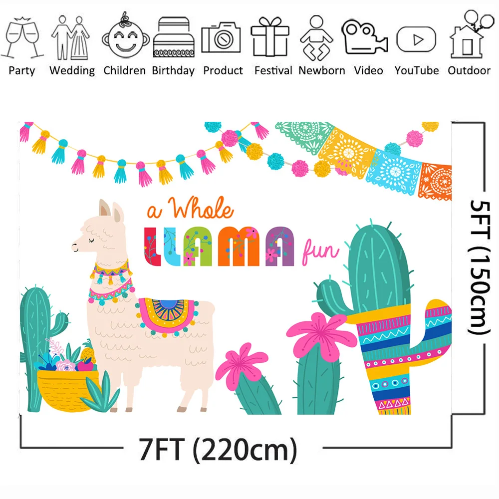 Fiesta Llama Backdrop Fun Birthday Backdrops Llama вечерние кактусы под мексиканской тематикой для детского душа вечерние украшения