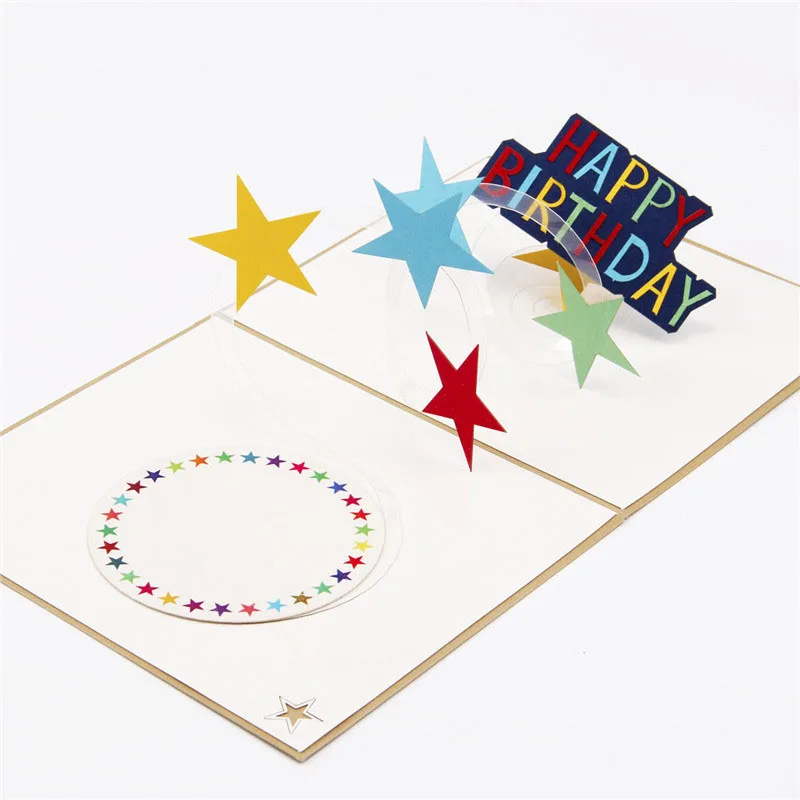 3D Лазерная вырезка своими руками резьба Радуга звезды свечи "Happy Birthday" для торта вечерние Бумага приглашение поздравительные открытки Почтовая открытка креативный подарок