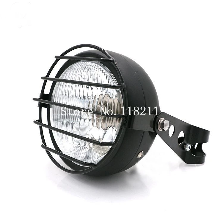  Black LED Motorcycle Headlight Mesh Grill Light With Bracket For Harley Chopper Bobber Yamaha Honda - 32841537491