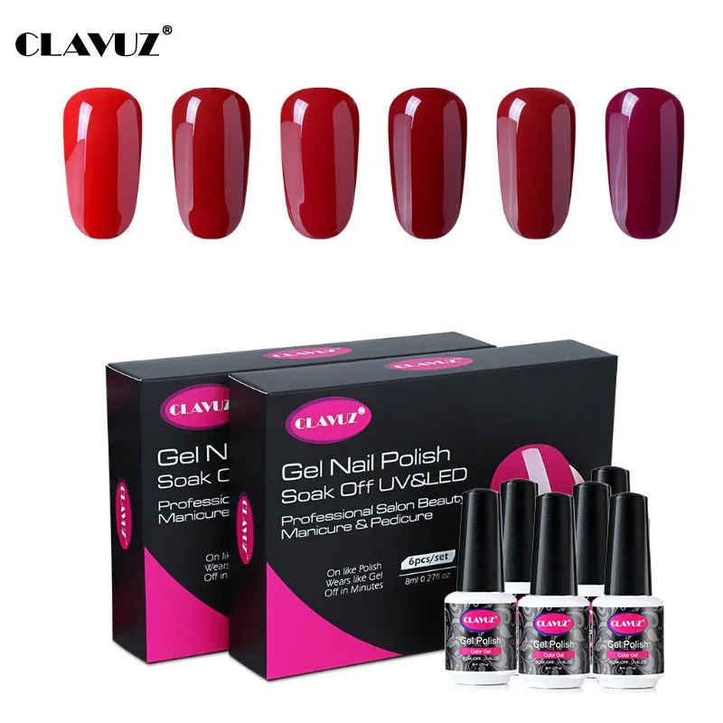 

CLAVUZ Nail Gel Polish Red Series Set 12 Colors Soak-off Long Lasting Semi Permanentes Gel Lacquer UV Lamp Dry Varnish Kit 8ml