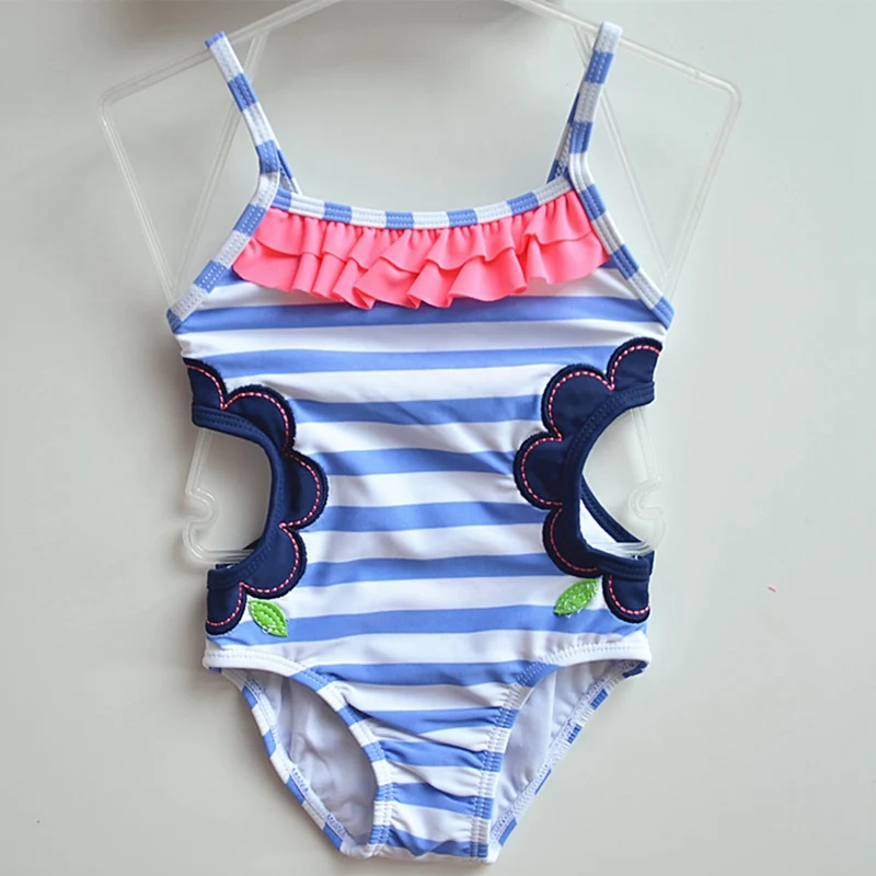 

New 0-2 years Girl openwork embroidered swimwear one Piece striped Swimsuit summer girls Beach Swimwear