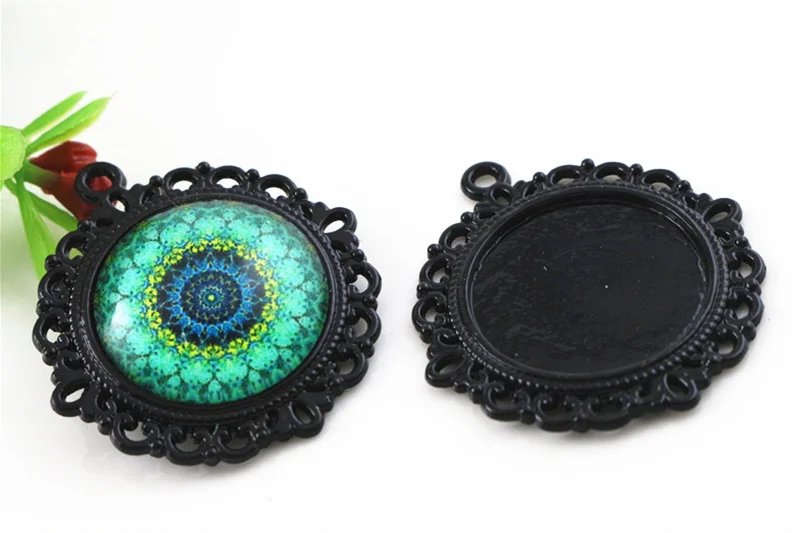 

3pcs 20mm Inner Size Black plated Simple Style Cabochon Base Setting Charms Pendant (D3-68)