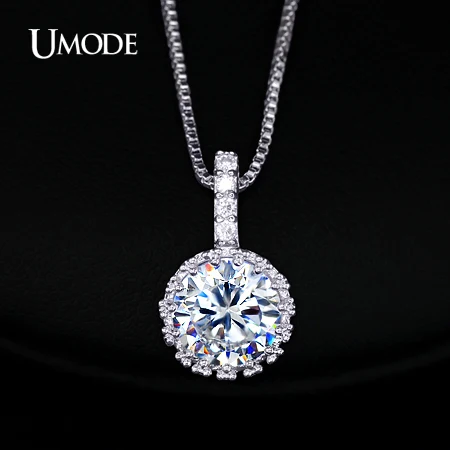 

UMODE Multi Prongs Synthetic Diamond Pendant Necklaces Hearts and Arrows CZ Pendant Necklace with 8mm 2ct Cubic Zirconia UN0060
