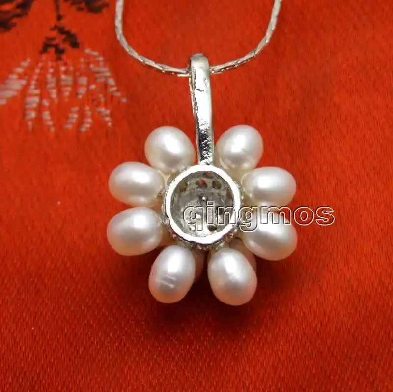 20mm White Natural 6-7mm Pearl Flower Pendant Necklace for Women Chokers 17/"