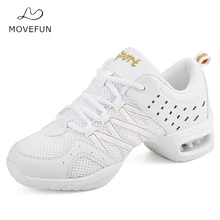 MoveFun/Брендовая обувь для джазовых танцев с золотыми блестками; женские кроссовки; Танцевальная обувь на платформе; Белая обувь для занятий танцами для женщин/девушек-16