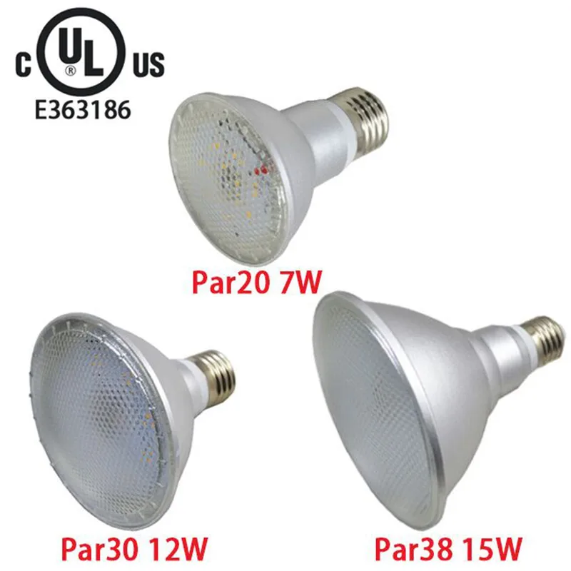 

E27 UL Listed Par38 Par30 Par20 LED Spotlight 7W/12W/15W Led Lamp Bulb Dimmable Waterproof Lampara AC 110V/220V White Warm White