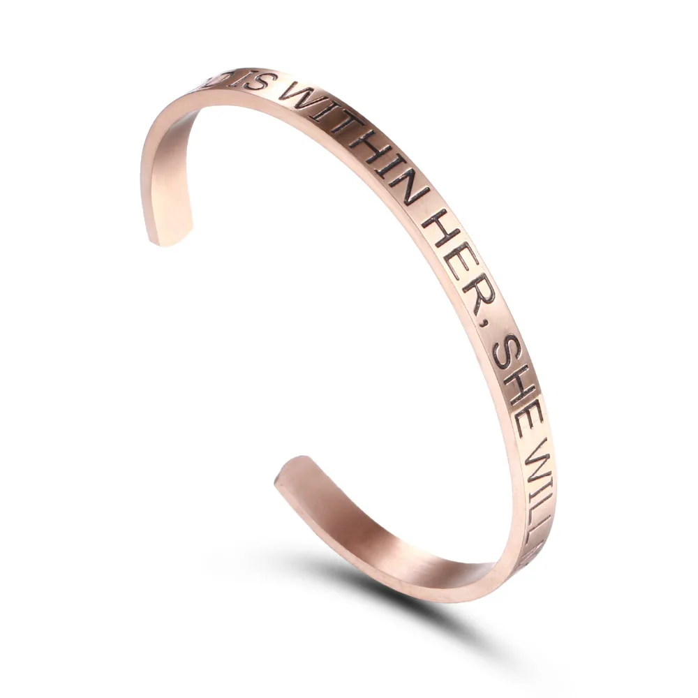 

God is within her she will not fail Free Engrave Bracelet Customize Fashion Lettering Opening Stainless Steel Bracelet Jewelry