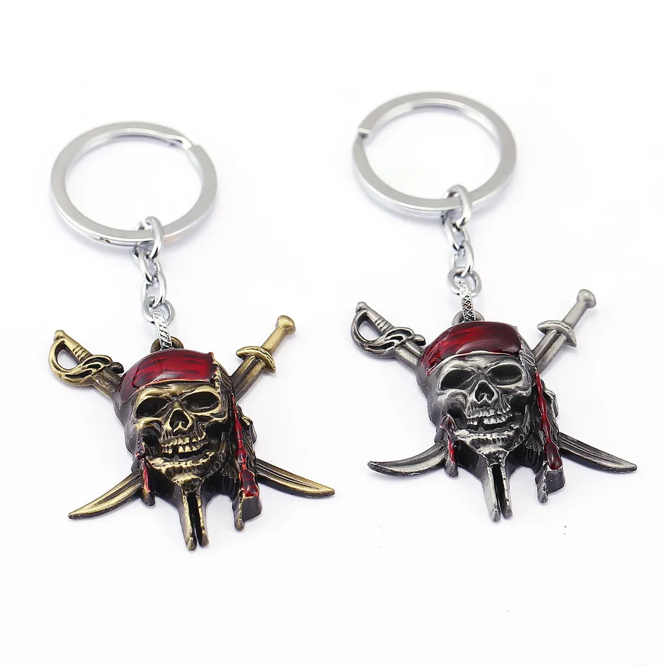 

Pirates of the Caribbean keychain Captain Jack Sparrow mask Skull and Crossbones Keyring key chain ring for fans