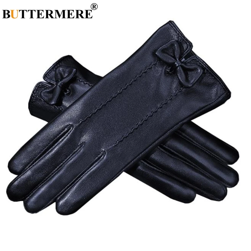 BUTTERMERE Women Leather Gloves Touchscreen Black Ladies Winter Leather