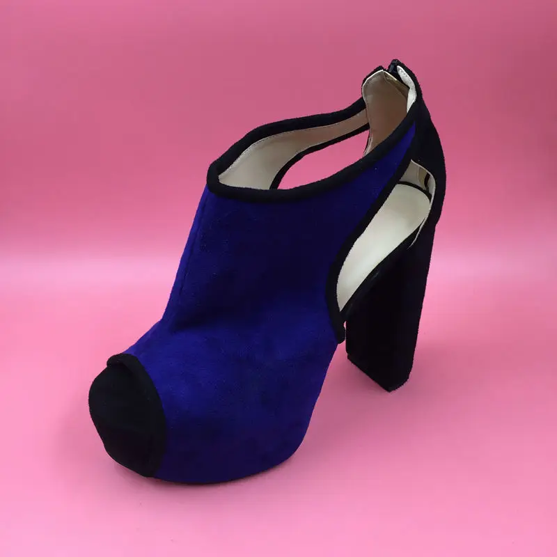 

Real Photo Chunky Heel Short Boots For Women Peep Toe Cut-out Side Pump Boots Buckle Comfortable Fashion Botas Mujer Shoes 2017