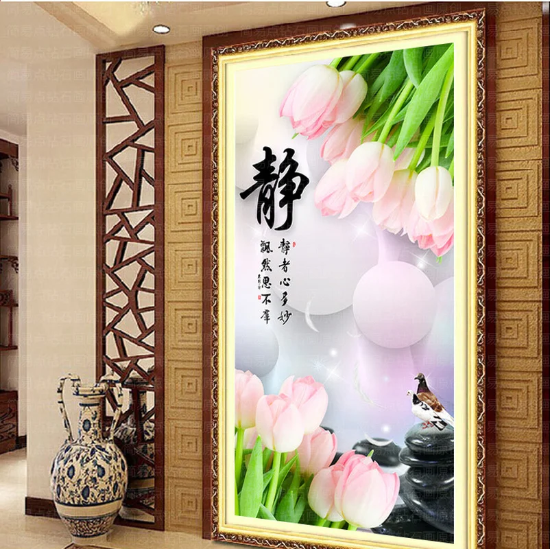 

QIANZEHUI,DIY 5D Diamond Embroidery,Full Round Diamond Tulip flower porch rhinestone Diamond painting cross stitch,needlework