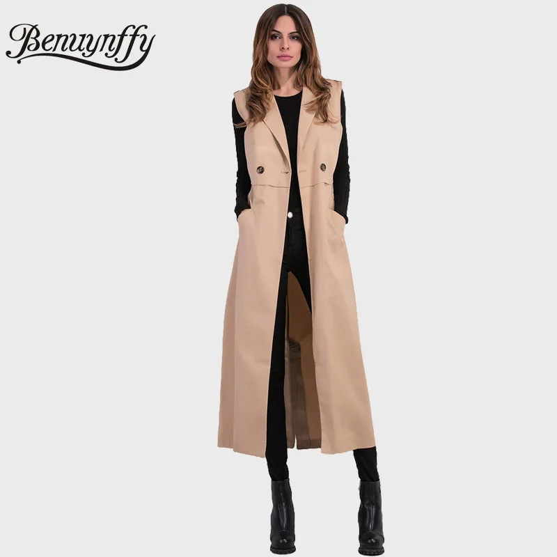 Benuynffy 2018 New Spring Autumn Long Waistcoat Coat Women Ladies Elegant Fashion Sleeveless Vest Jackets Casual Outwear W567