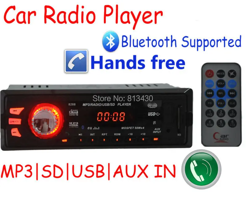Автомобиль, Радио стерео плеер Bluetooth телефон AUX-IN MP3 FM/USB/1 Din/Remote Управление для iPhone/для samsung Android bluetooth12V аудио