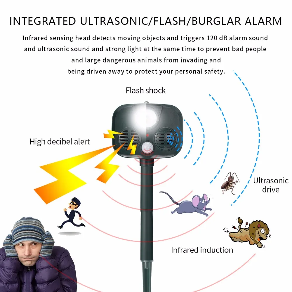 

2018 Ultrasonic Drive Repellent Outdoor Plug Dog The Solar-driven For Cat Animal To Wild Camping Anti-theft Anti-thief Alarm