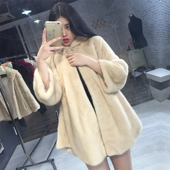 

Mink Whole Fur Women Regualr Skirt Coat with Hood Winter Thick Warm Female Mink Fur Jacket