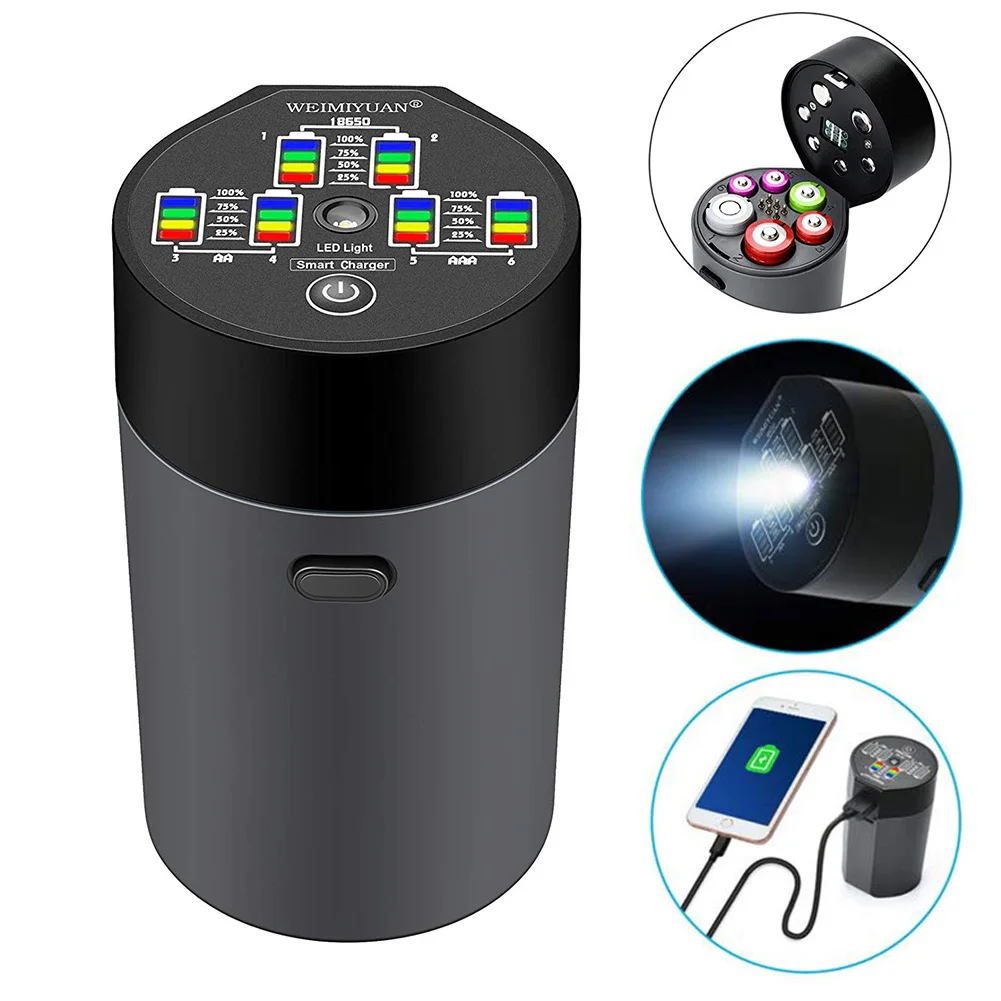 6 Slot Battery Charger Automatic LED Display for Ni MH Ni Cd AA AAA 18650 MAL999