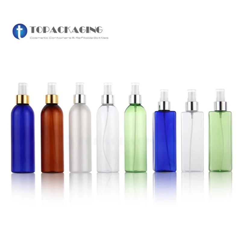 

20pcs*250ML Spray Pump Bottle Empty Cosmetic Container Plastic Perfume Refillable Packing Mist Atomizer Anodized Aluminum Ring