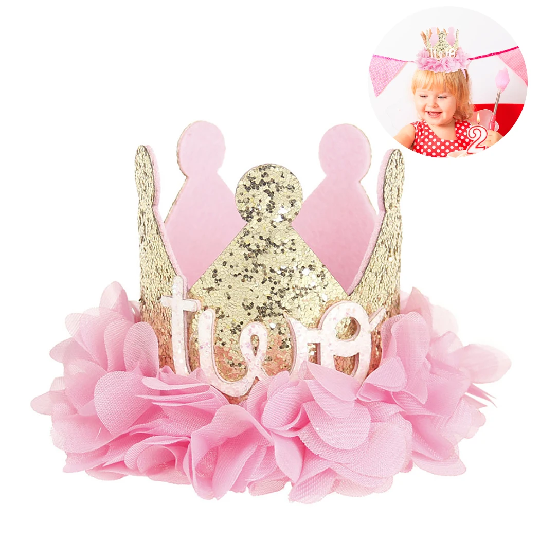 Baby Girl 1st & 2nd Birthday Party Hat Flower Crown Headband Hairband Tiara UK