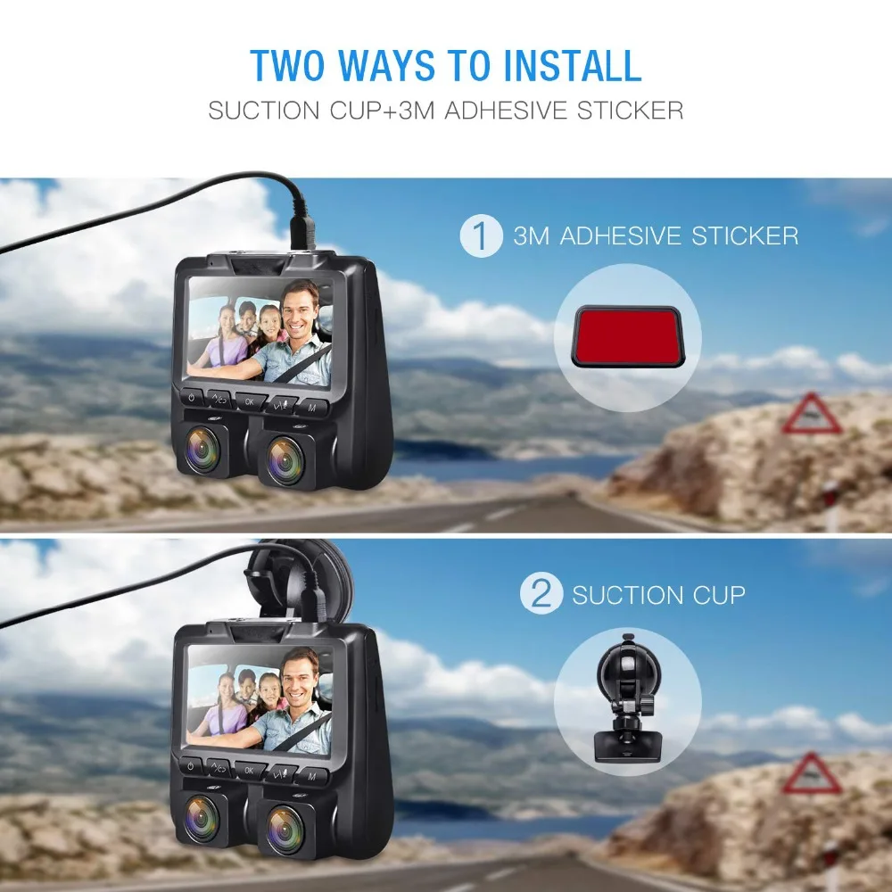 WHEXUNE 4K Novatek 3 &quotАвтомобильный видеорегистратор Full HD 1080P + внутри и снаружи