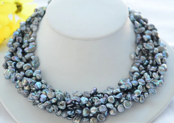 

HOT 002977 6strands black BAROQUE lamina KESHI REBORN PEARL NECKLAC