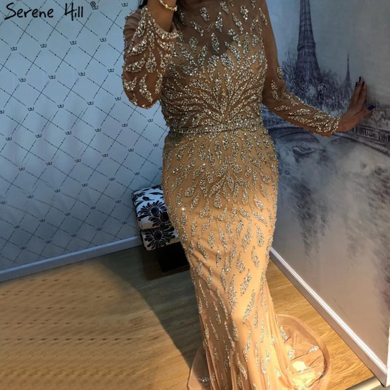 

Dubai Luxury Mermaid Sparkly Formal Prom Dresses 2019 Beading Sequined Long Sleeves Prom Gowns Serene Hill BLA60892