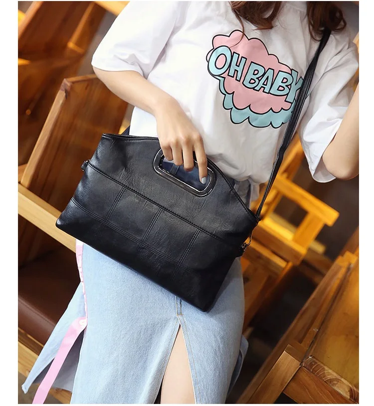 MJ Women's Handbag PU Leather Shoulder Bag Fashion Top-Handle Bags Korean Style Crossbody Bag Female Vintage Soft Leather Clutch (6)