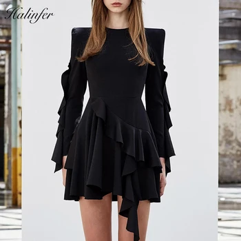 

Halinfer 2018 New summer women dress sexy bodycon o neck ruffle dress elegant club celebrity party white black dresses vestidos