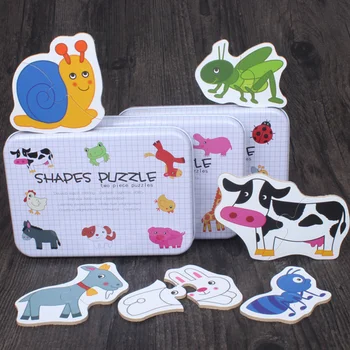

1box lovely Baby Kids Cognition Puzzle Toys Toddler Iron Box Cards Matching Game Cognitive Card Animal Shapes Set Puzzle gift