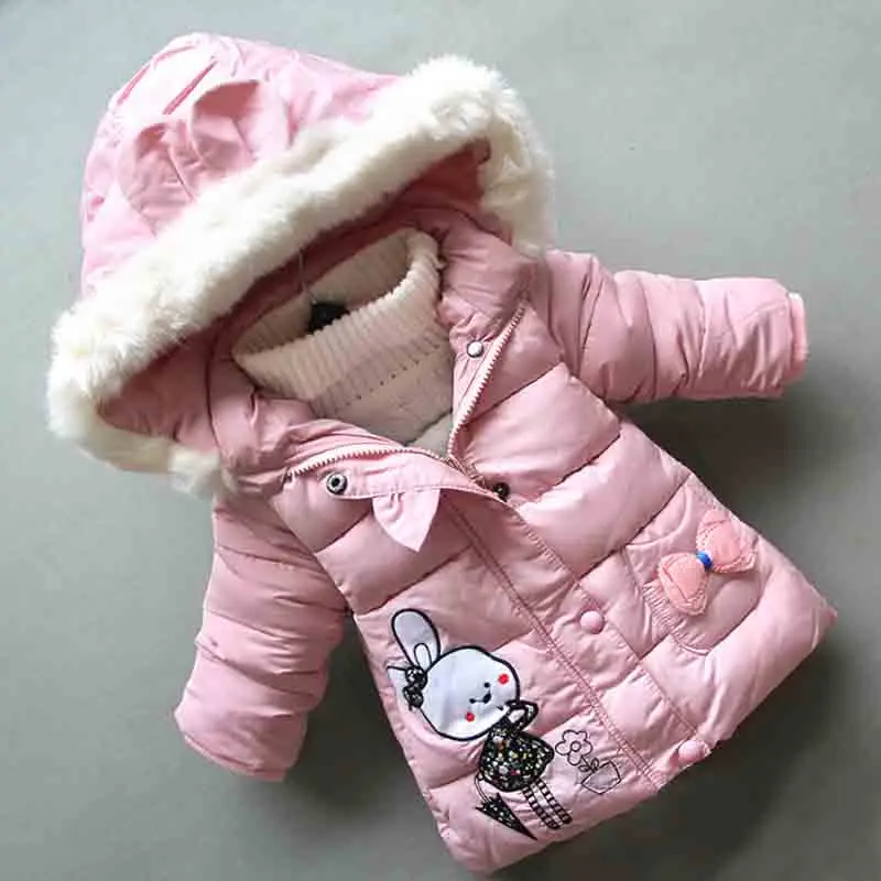

BibiCola 2019 new winter baby girls cotton jacket newborn girls cute rabbit pattern snow outerwear infant warm hooded coat