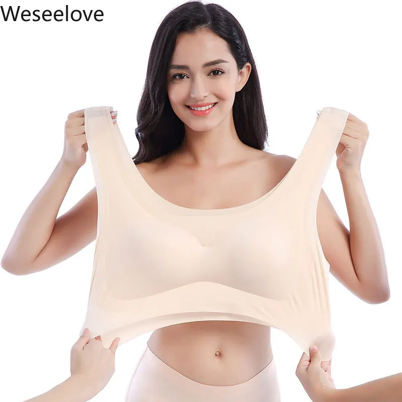 

2018 Women Girls Padded Seamless Bra Vest Tops Rimless Sleep Bra Plus Size Solid Full Cup Breathable Cami Zero Feeling Women E52