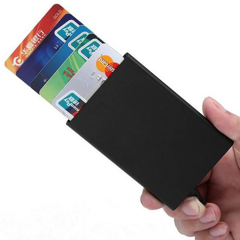 Качественный кредитный держатель для карт из нержавеющей стали для мужчин, тонкий анти-защитный держатель для ID карт, Женский Rfid кошелек, металлический чехол Porte Carte