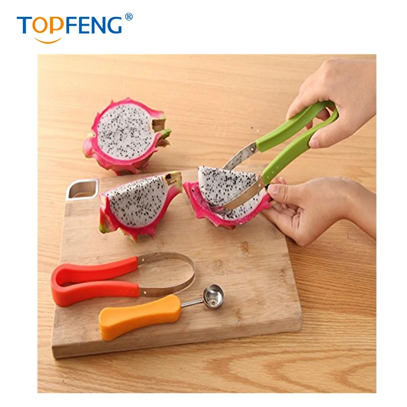 3 Pcs Set Stainless Steel Ice Cream Fruit Melon Ball Scoop Slicer Dig Pulp Separator5