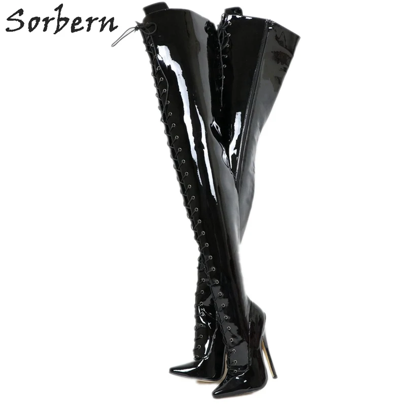Sorbern/женские сапоги до бедра с шаговым швом 80 см; обувь на высоком каблуке; женские сапоги до середины голени на заказ; сапоги на шпильке 18 см; персонализированное голенище