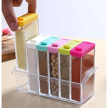 

Pokich Spice Jar Seasoning Box Kitchen Spice Storage Bottle Rack Transparent Salt Pepper Cumin Powder Box Tool 6 Pcs