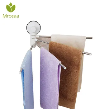 

Mrosaa 180 Rotation Bathroom Towel Support 4 Rods Waterproof Powerful Suction Cup Stainless Steel Towel Rack Organizer Hanger